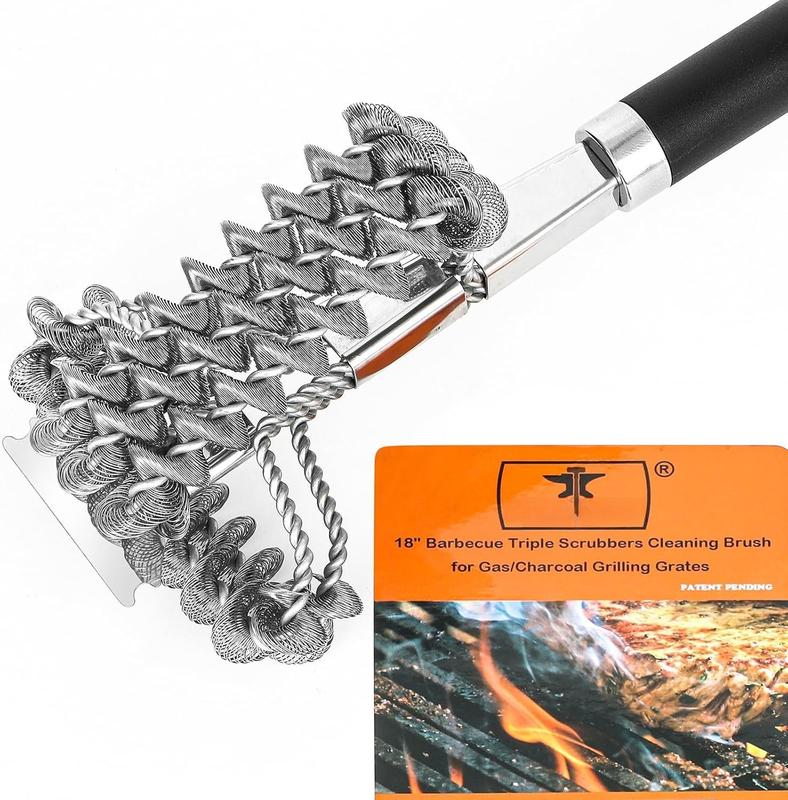 18" Bristle Free Grill Brush Barbecue Triple Scrubbers Cleaning Brush for Gas or Charcoal Grills,Compatible with Stainless Steel/Cast Iron/Porcelain Grill Grates 18" Bristle Free Grill Brush Barbecue Triple Scrubbers Cleaning Brush for Gas or Charcoal Grills,Compatible with Stainless Steel/Cast Iron/Porcelain Grill Grates