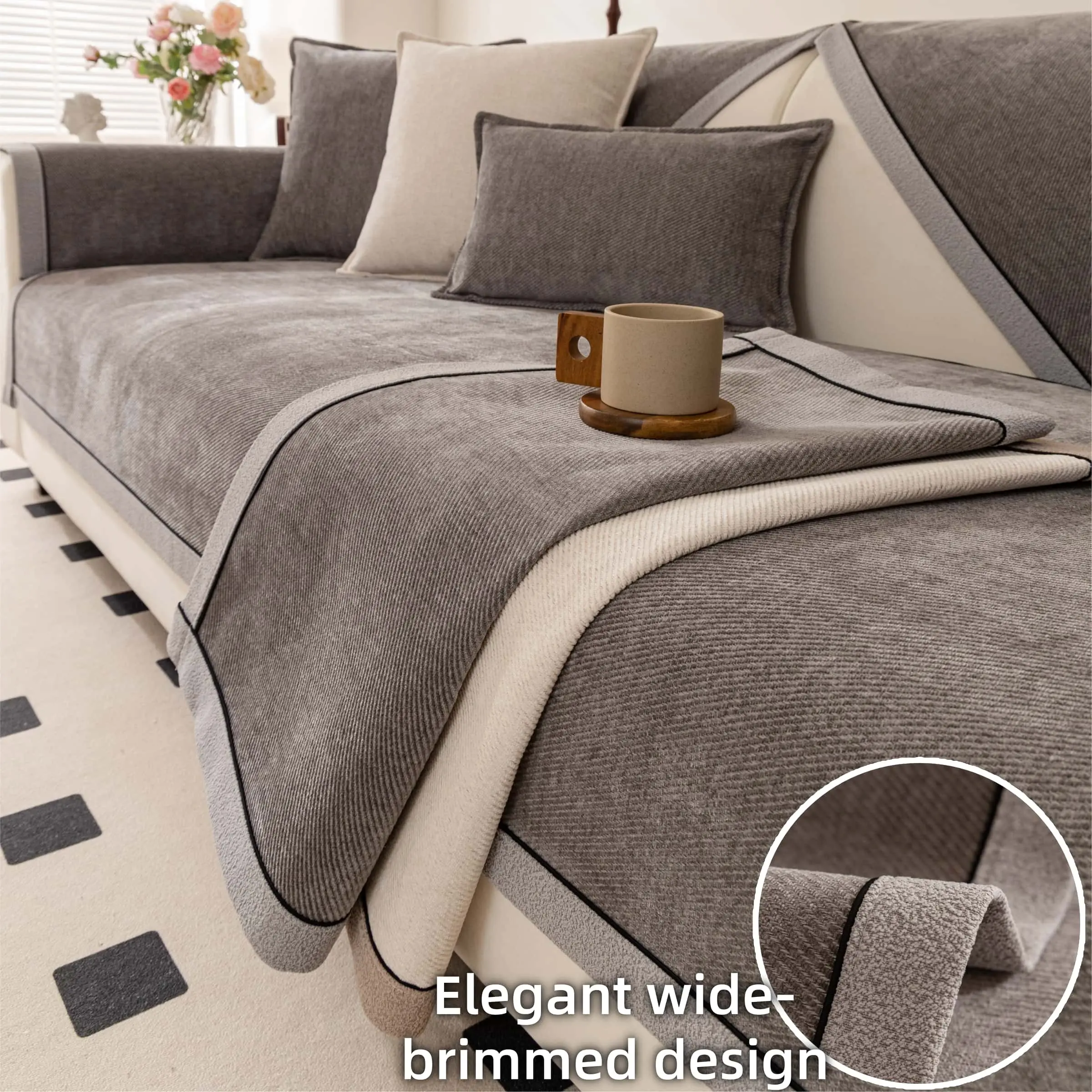 Luxury Thick Wide Brimmed Design Sofa Cover, Sofa Slipcover, 1 PC Soft Couch Seat Cover, Non-Slip Machine Washable Sofa Protector, Pet-Friendly Modern Couch Cover for Sectional, Loveseat & 3-Seater Sofa, Washable Couch Covers