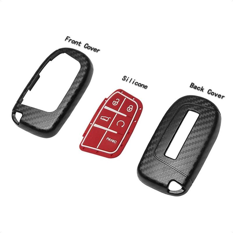 Smart Key Fob Case Compatible with Chrysler 200 300 Dodge Challenger Charger Dart Jeep Cherokee Compass Grand Cherokee SRT Hellcat 2 3 4 5 Button Keyless Entry Remote Cover Carbon Fiber