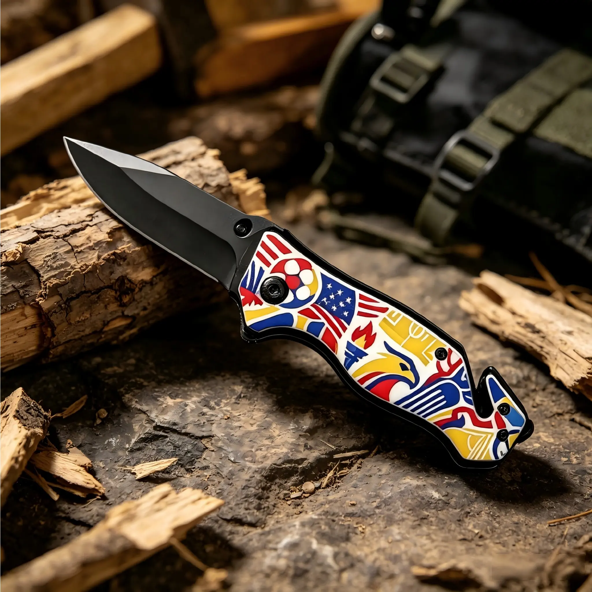 Colorful Pattern Folding Pocket Utility Knife - EDC Multifunctional Tool with Safety Belt Cutter, Window Breaker, High-Hardness Sharp Blade, Ideal for Camping, Hiking, Outdoor Enthusiast Gift