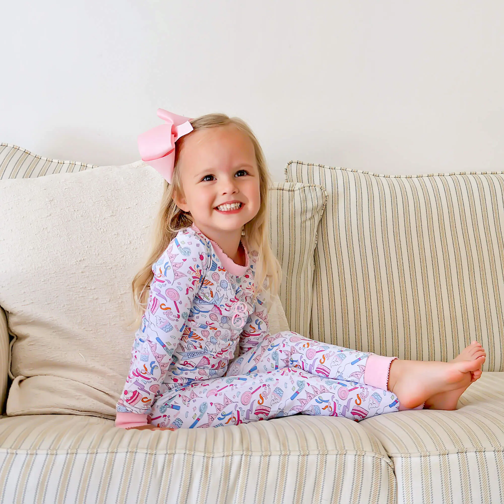 Birthday Girl Pajamas - Soft Girls Long Sleeve Birthday Print PJs