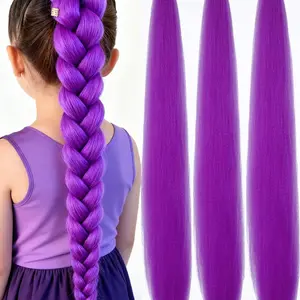 K-Pop Girl Character Wig, 26 Inch Braided Wig for Kids, Long Yaki Straight Hair, Heat Resistant Puff Ponytail Hairstyle