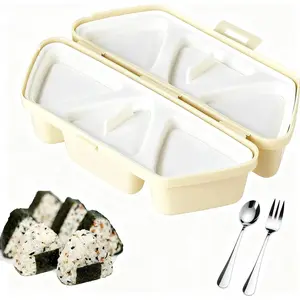 6 in 1 Onigiri Mold Triangle Rice Ball Mold Musubi Press Onigiri Maker Sushi Making Kit Once Quickly Make 6pcs Rice Balls for Lunch and Home DIY (Beige)