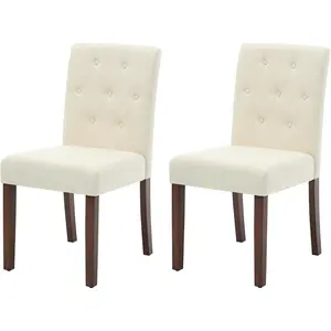 Modern dining chair set of 2, upholstered Parsons kitchen side chairs with soft linen fabric and sturdy wooden legs, comfortable for dining room, kitchen, home cafe.Beige