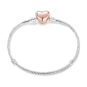 Snake Charm Bracelet With Heart Clasp Two Tone Plated Fits Standard European Beads Ginger Lyne Collection