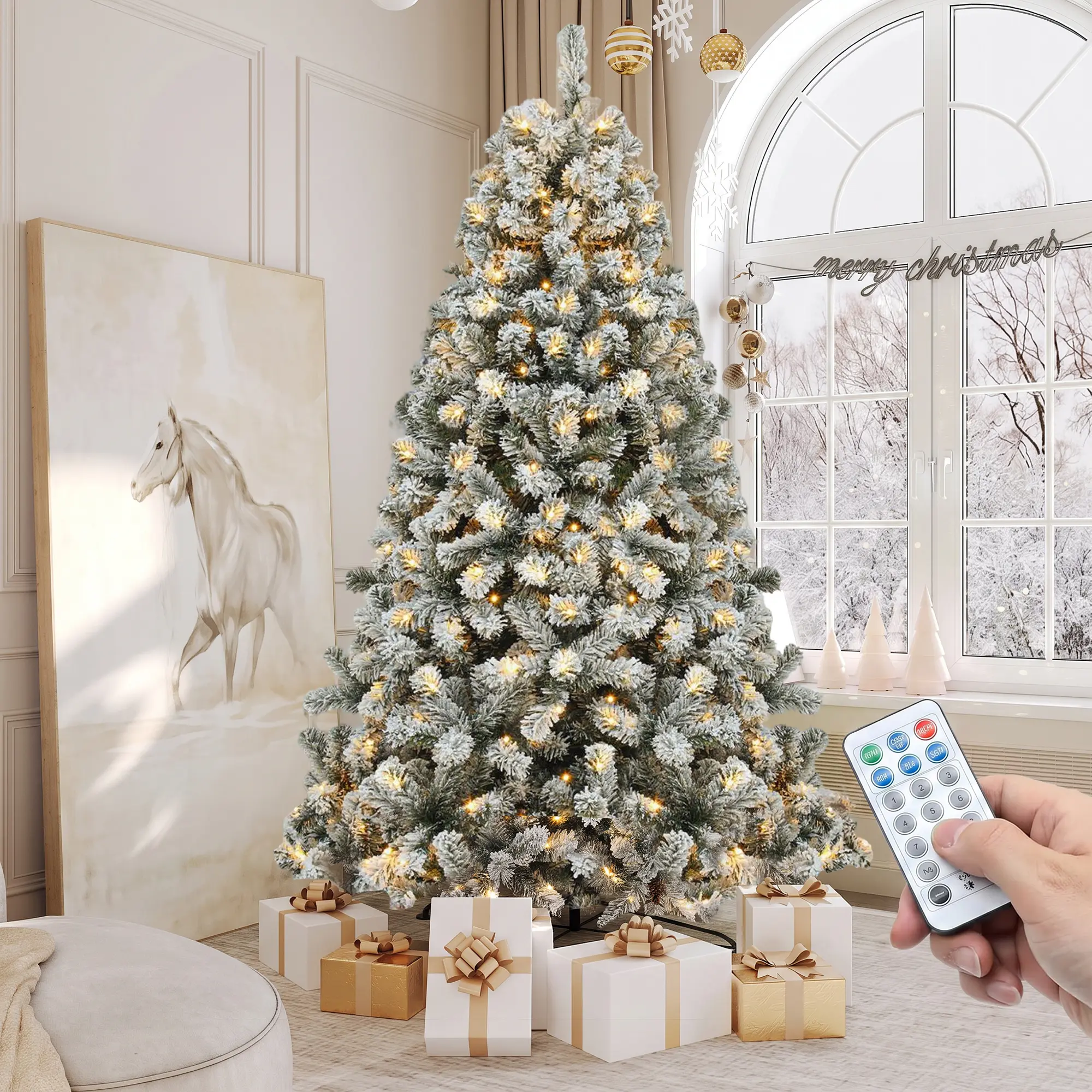 【11 Light-Modes】YITAHOME Pre-lit Artificial Christmas Trees 6ft/7.5ft/9ft with Remote Control Snow White/Green/Scotch Pine/Pine Cone Styles Holiday Decoration for Home, Party Supplies