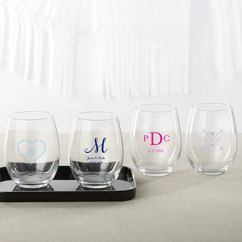 Kate Aspen 30009NA-MON 9 oz Personalized Stemless Wine Glass - Monogram