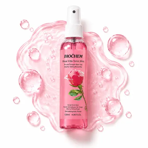 BIOCHEM Rosa Vita Tonic Facial Mist | Rose Hydrating Toner with Vitamins B & E | Refreshing Face Mist for Dry Skin, Skincare Prep & Smoothing | All Skin Types | 4.06 fl oz