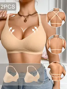1/2 Pack Seamless Jelly Bra, Wireless Medium Support, Adjustable Straps, Fitted Lined Bra, Casual All-Seasons Women's Underwear, Wireless Shaping Bra, Jelly Bralette
