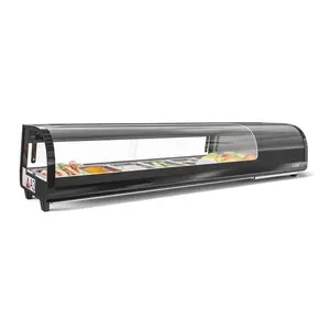 60 in. Glass Sushi Countertop Display Refrigerator with 6 Stainless Steel Trays in Black