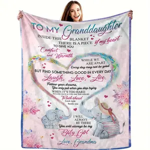 All Seasons Personalized Granddaughter Elephant Print Throw Blanket - Soft Flannel Fleece, Knitted Lodge Style with Inspirational Quotes & Digital Print, Lightweight Comfort - Ideal Gift for Grandchildren