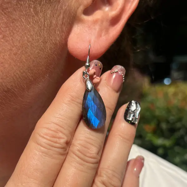 Natural Crystal Jewelry Blue Flash Labradorite Faceted Earrings - Handmade Earrings for Chakra Balancing & Protection