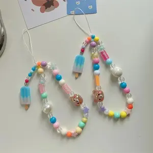 Korean 3D Cute Ice Cream Bear Phone Keychain Charm Strap Lovely Lanyard Kecord Pendant for Woman for IPhone Anti-Lost Cord