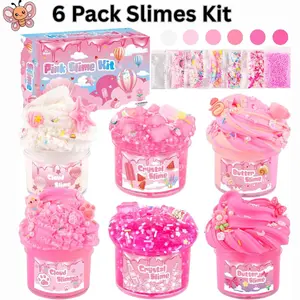 6 Pack Pink Cloud Slime Party Set for Kids, Cloud Butter & Clear Slime Kit, Party Favors, Goodie Bag Stuffers, Birthday Gift Ideas for Girls Boys Ages 8-12- Easter Gift