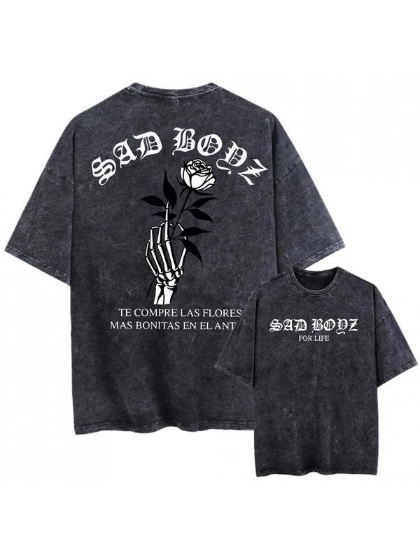 Unisex Vintage Washed Oversized Black T-Shirt - Double-Sided Hip Hop Graphic Tee with "SAD BOYZ" & "TE COMPRE LAS FLORES" Print, Loose Fit Round Neck Short Sleeve, All-sey2k,Vintage,Streetwear Christmas Thanksgiving gift,Cyber Monday