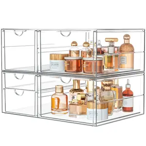 7CODE Makeup Organzier with 5 Drawers, Clear Stackable Storage Drawers, Bathroom Countert Organizer,Plastic Storage Bins For Makeup, Vanity, Cabinets, Pantry, Home Organization and Storage