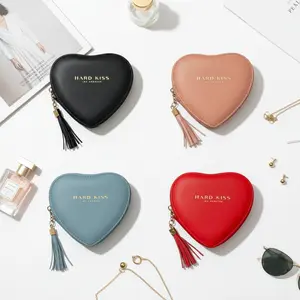 Y2K Heart Wallet Keychain Bag Accessories Women Designer PU Leather Coin Purse with Tassel Cute Compact Card Holder Girl Fashion Mini Travel Money Bag Small Zipper Pouch Trendy Ladies Accessory Soft Portable Wallet Elegant Gift Idea