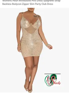 ShaCity Sexy Dress for Cubwear Adjustable Spaghetti Strap Shimmering Rhinestone , Steel ring Bra support. Hugs the body curves