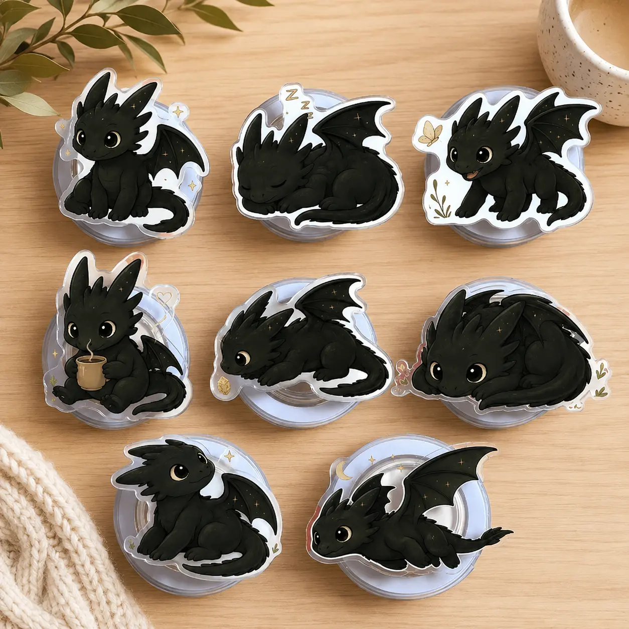 Cute Night Dragon Magnetic Phone Grip, Fantasy Bookish eReader Holder Stand, Kawaii Cozy Reader Gift