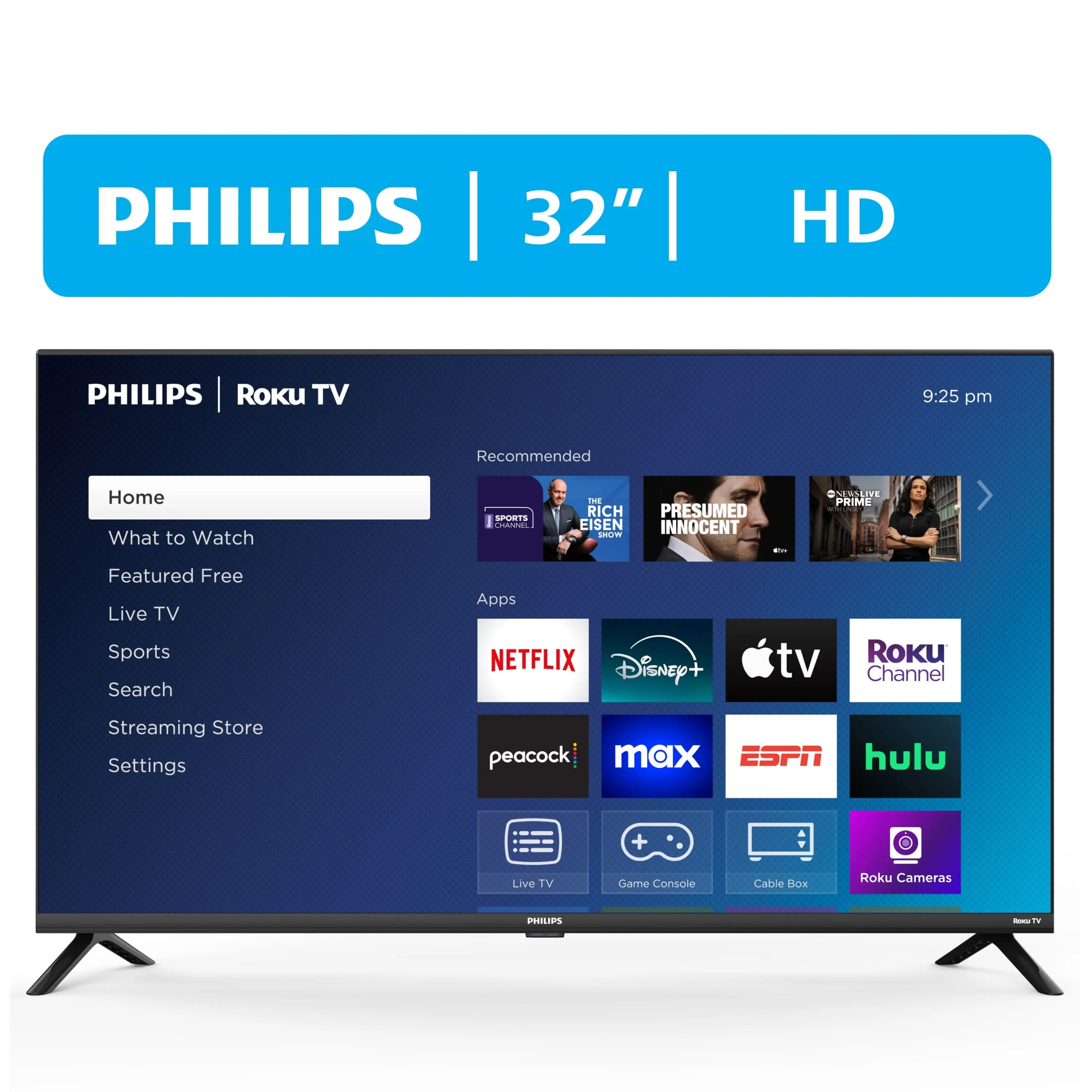 Philips 32-Inch HD Borderless LED Smart TV with Roku, 720p Resolution