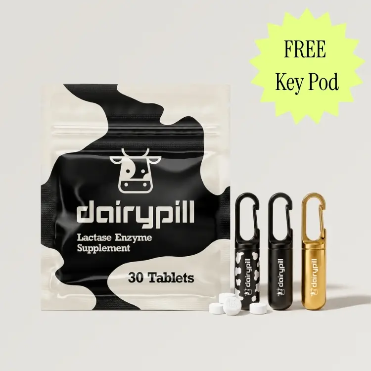 DairyPill + Key Pod | Lactase Enzyme Pills, 18,000 FCC Units, 30-Count, Lactose Intolerance Relief Digestive Supplement
