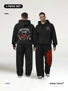 Stranger Things 「2-Piece Set」Loose Fit Hoodie & Wide Leg Pants Set, Breathable Casual, Unisex Graphic Sweatshirt & Jogger Pant, Trendy Sportswear