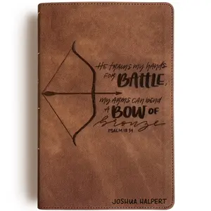 Personalized NIV Passaggio Bible - Brown - He Trains My Hands for Battle - Hand Lettered and Engraved