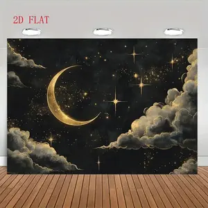 1pc sky night background, polyester fiber hanging flag, featuring sun, moon, stars and clouds, for birthday, Christmas, Halloween, Easter, party decoration