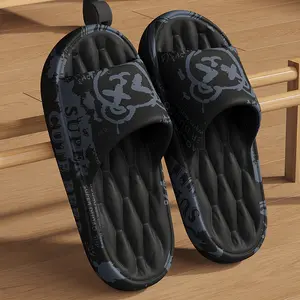 Men'S Black Cartoon Print EVA Slides - Comfortable, Soft Sole, Open-Toe Design for Indoor & Outdoor Use, Durable & Stylish Beach Sandals
