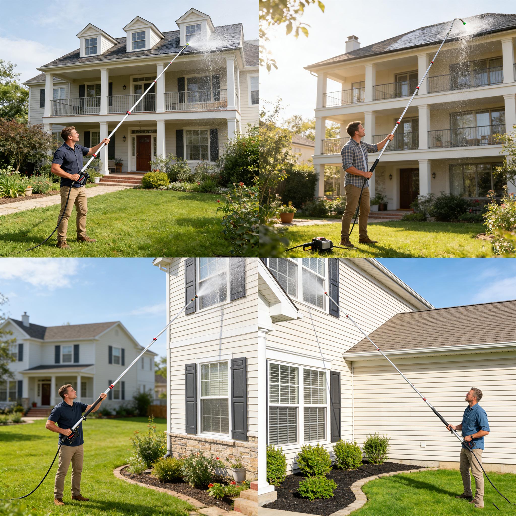 Hourleey 24 FT Telescoping Pressure Washer Wand, Power Washer Extension Wand with Brush Head, Gutter Cleaner, 3 Curve Wands, Adjustable Support Belt, Pivoting Coupler, 7 Spray Nozzles, 4000 PSI