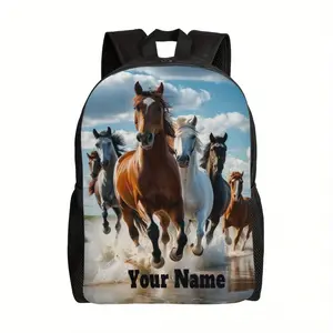 Custom Watercolor Horse Backpack with Name – Adjustable Straps, Large Capacity, Unique Design for School, Travel, and Sports – Perfect Gift for Men & Women, Sports Daypack | Artistic Horse Design | Polyester Backpack