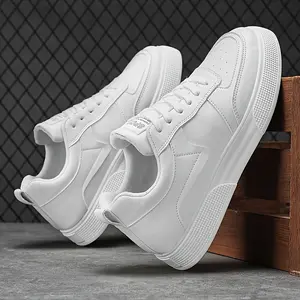 Men's Classic White Trainers Casual Comfortable Insole Lace-up Design PU Upper PVC Sole Suitable for Office Gym and Outdoor Durable Easy to Clean Sneakers