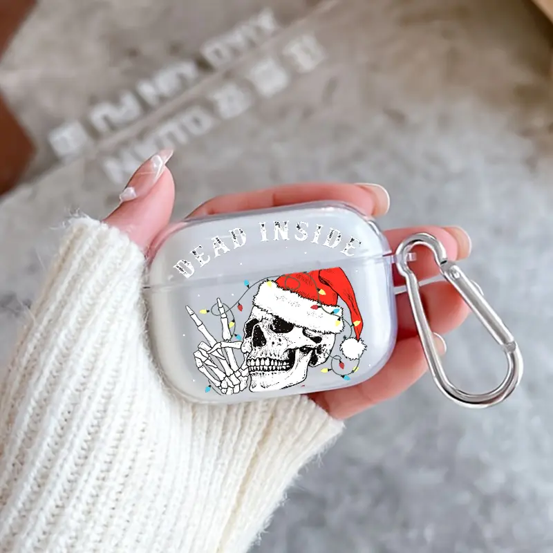 Jolly Skull Pattern TPU Soft Protective Case for Apple AirPods 4/3/2/1/Pro/Pro2 Transparent Earphone Cover with Keychain Attachment