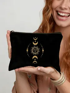 Sun and Moon Pattern Printed Cosmetic Bag,Cosmetic Organizer Bag, Toiletries Organizer Bag, Unisex, Suitable for Daily Use, Back to School, Travel, Perfect Gift for Girlfriend, Family, Friends, Suitable Valentine's Day, Birthday, And New Year's Gift.