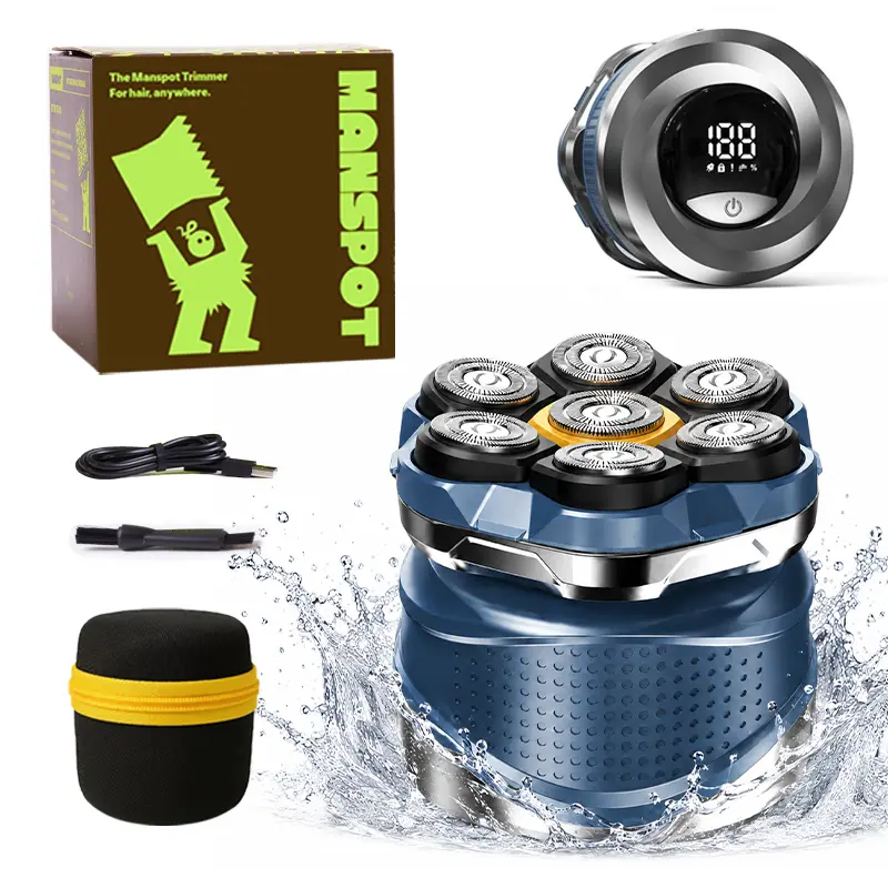 MANSPOT 7D Electric Shaver (with Travel Case), 2026 Upgraded Model with Magnetic Attachment, designed specifically for men with thinning hair, IPX6 waterproof rating, suitable for wet or dry use on the scalp, face, beard, and body, USB rechargeable,summer