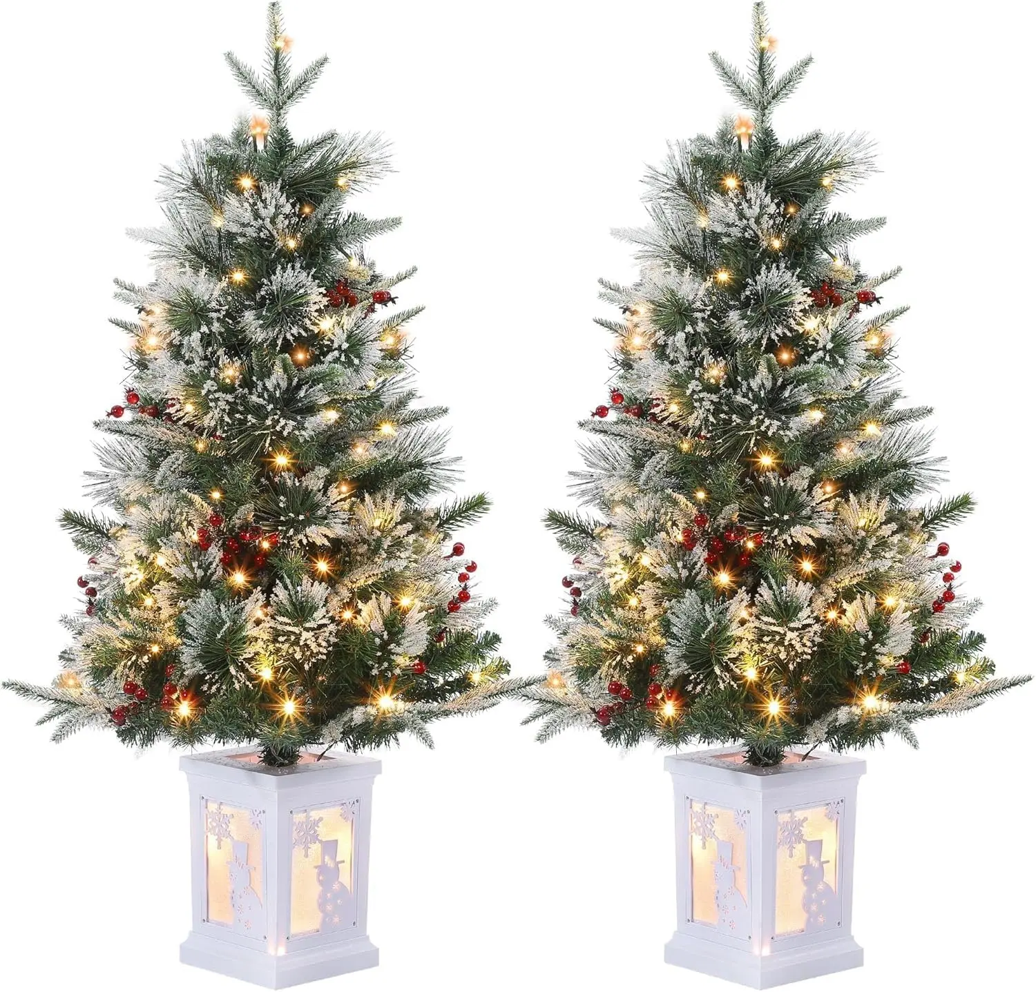 Garvee 3 Ft Luminous Artificial Christmas Tree Set with Snowman Base, 78 LED Lights, Red Berry Decorations, Easy Installation, 2-Piece Indoor Holiday Ready Furniture Set