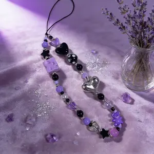 Cute 3D Bear Cherry Heart Beaded Phone Chain Charm Lanyard For iPhone Samsung Huawei Universal Accessories Jewelry Pendant Phone Charms