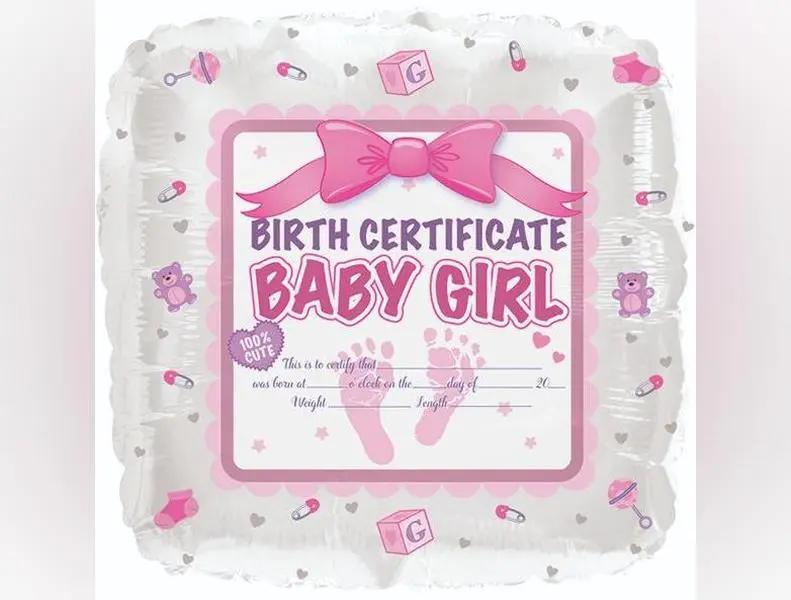 Baby Girl Birth Certificate Balloon