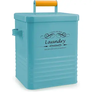 Detergent Storage Container with Scoop & Lid- Modern Farmhouse Metal Powder Dispenser for Laundry Room Decor and Accessories (Teal)