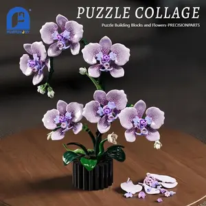 619 Piece Floral Building Block Set Stem Building Blocks Butterfly Orchid Toy Assembly Blocks Desktop Decoration Eternal Flower Holiday Gift