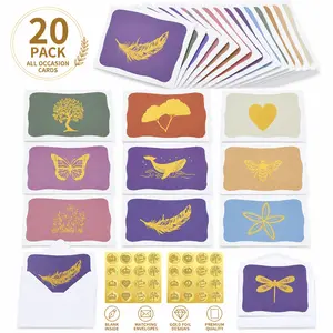 20 Pack All Occasion Blank Greeting Cards with Envelopes, 9 Gold Foil Designs Thank You Birthday Father's Day Note Cards 6"x4" Bulk Set for Wedding, Business, Party