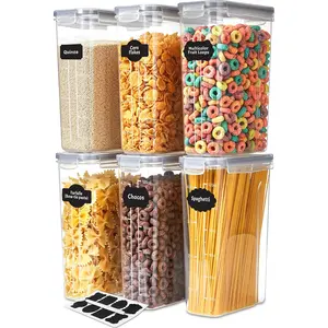 Kitchen Cereal Containers Storage Set – 6 Pack 4L(135.2 oz) Airtight Food Storage Containers with Lids, BPA-Free Cereal Dispensers for Pantry Organization and Storage (Clear)