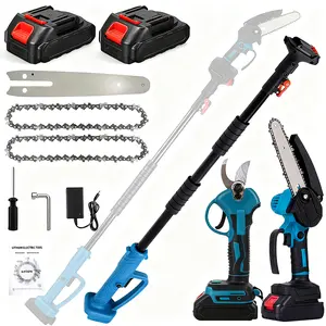 3 in 1 Cordless Pole Saw & Mini Chainsaw  Garden Scissors with 2 Batteries, Power Electric Polesaw for Tree Trimming, Chain Saw with Extension Pole, Limb Branch Cutter Pruner Outdoorfun