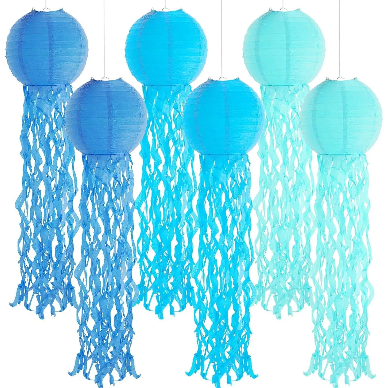 Set of 6  Jellyfish Paper Lanterns Blue Jellyfish Decor for The Sea  Party,  Birthday Decoration,  Shower, Nautical Events (Blue)