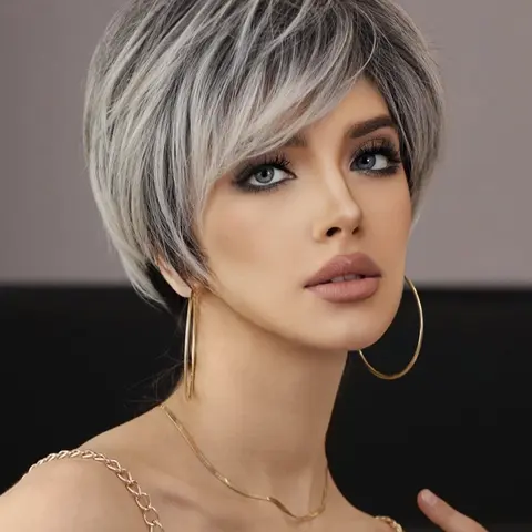 8 Inch Pixie Cut Wigs for Women, Elegant Short Wig with Bangs, Synthetic Full Machine Wigs for Women for Daily Wear, Synthetic Material Wigs