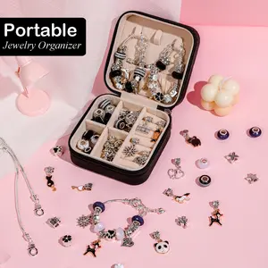 64pcs Black Charms Bracelet Making Kit, Jewelry Making Kit, Black Series DIY Beaded Bracelet Necklace Making Gift Box, Black Cat Panda Charms Arts Crafts Gifts Set For Birthday And Christmas, With A Black Portable Jewelry Organizer Box
