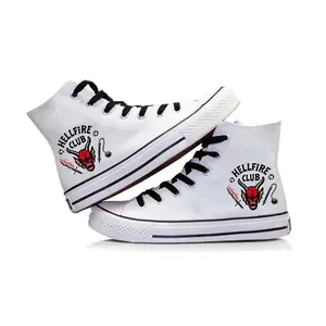 Stranger Things merch white high-top canvas shoes, Stranger Things Season 4 student canvas shoes (American TV series), breathable training shoes, outdoor sports shoes, fashionable all-match Y2K style, ideal for birthday and holiday gifts, suitable for all