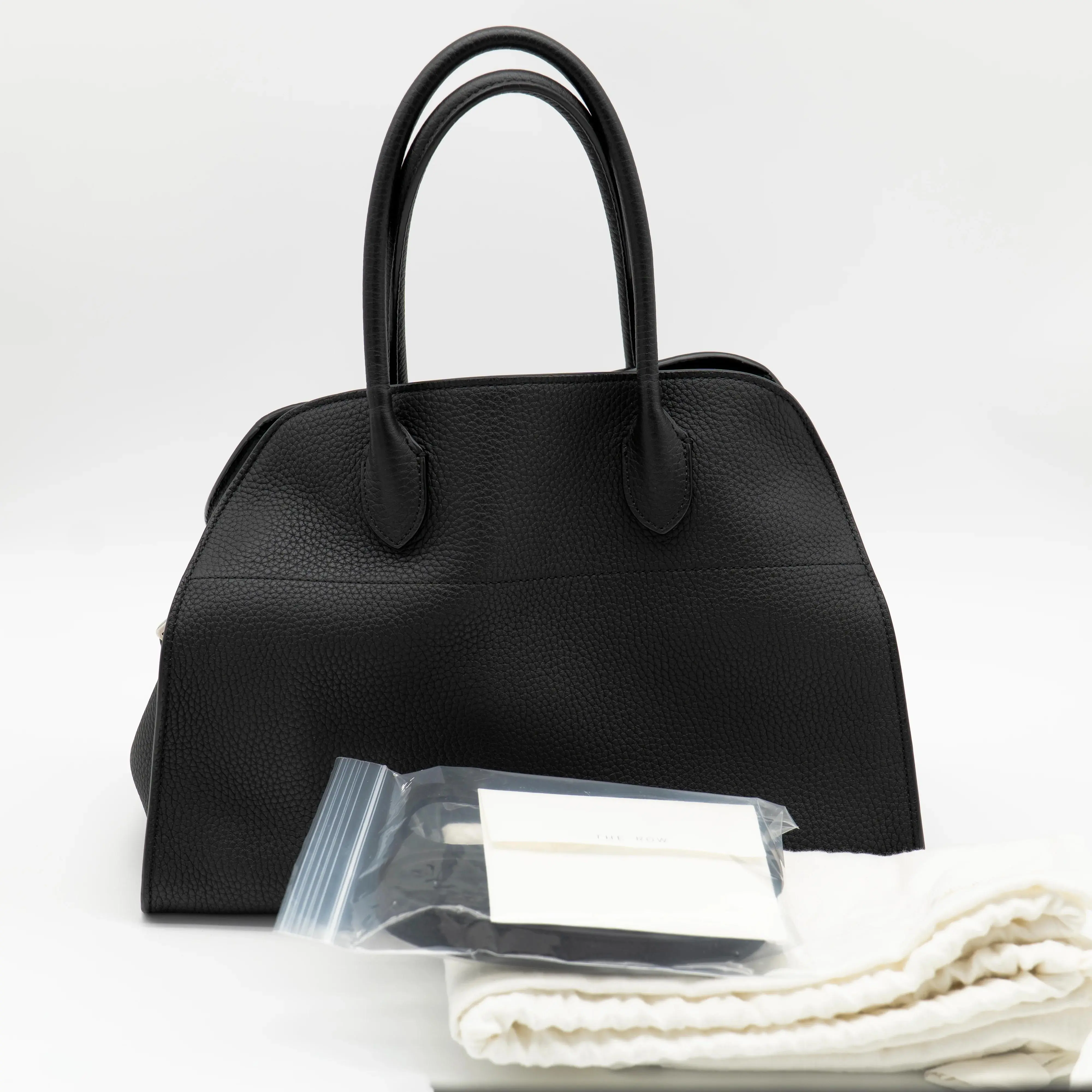 Pre-owned THE ROW Leather tote bags Soft Margaux 12 Black Matte Grained Calfskin PHW