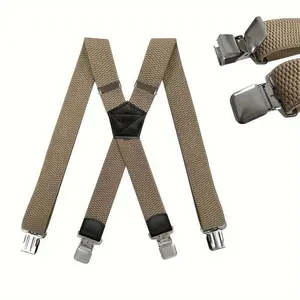 1/2pc Heavy Duty Suspenders For Men Work Outdoor Hunting Motorbiking Skiing, 1.5inch Wide X-back 4 Strong clamp, Adjustable Elastic Men's Suspenders Trouser Braces