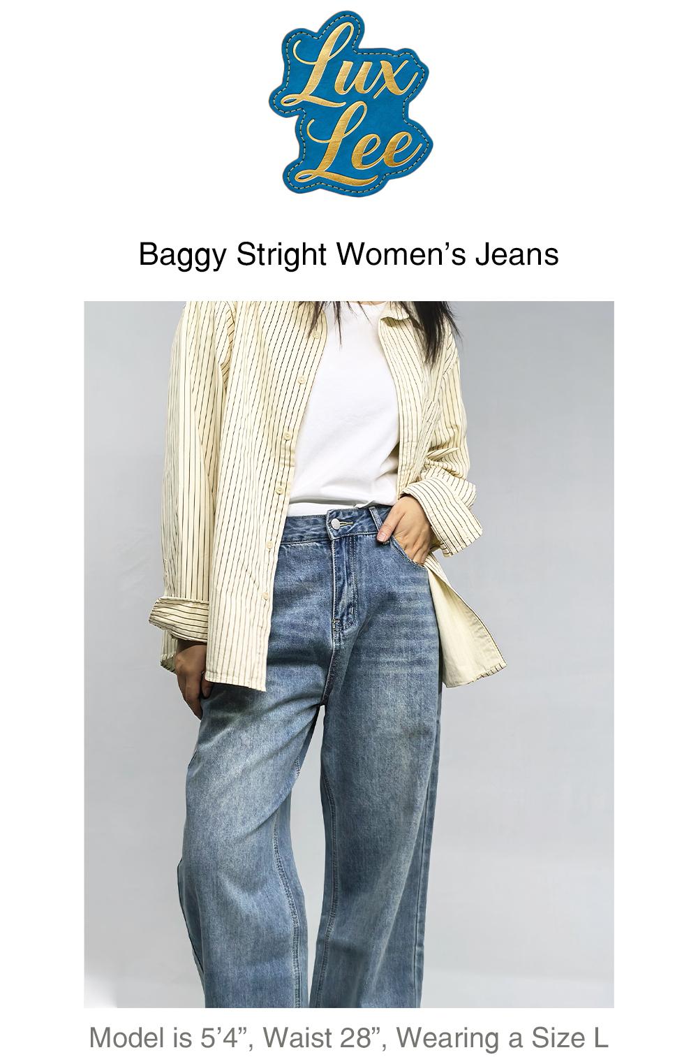 Lux Lee Spring & Autumn New Vintage Baggy Jeans - Mid-Waisted, Handmade Cat Whiskers, Flattering Loose Fit, Draped Floor-Length, Versatile All-Match Casual Pants for Women